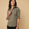 Women * | Brand New Untuckit Wrinkle-Free Stretch Cotton Bella Shirt Shirts Green