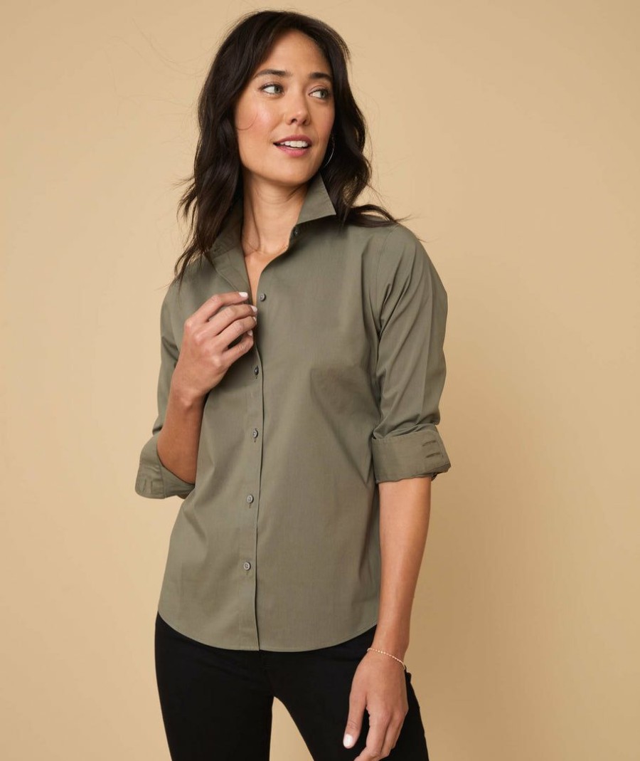 Women * | Brand New Untuckit Wrinkle-Free Stretch Cotton Bella Shirt Shirts Green