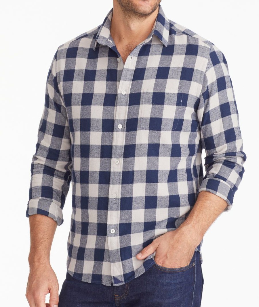 Men * | Outlet Untuckit Button-Down Shirts Flannel Barrelstone Shirt Navy