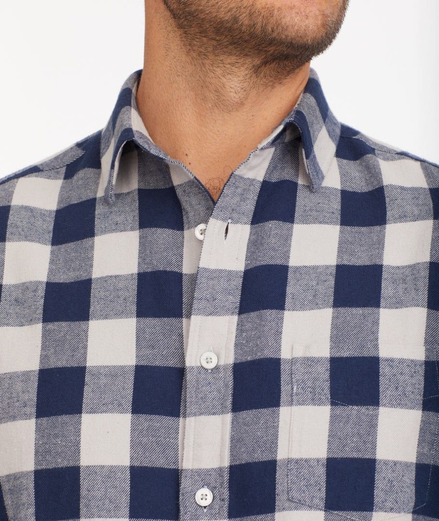 Men * | Outlet Untuckit Button-Down Shirts Flannel Barrelstone Shirt Navy