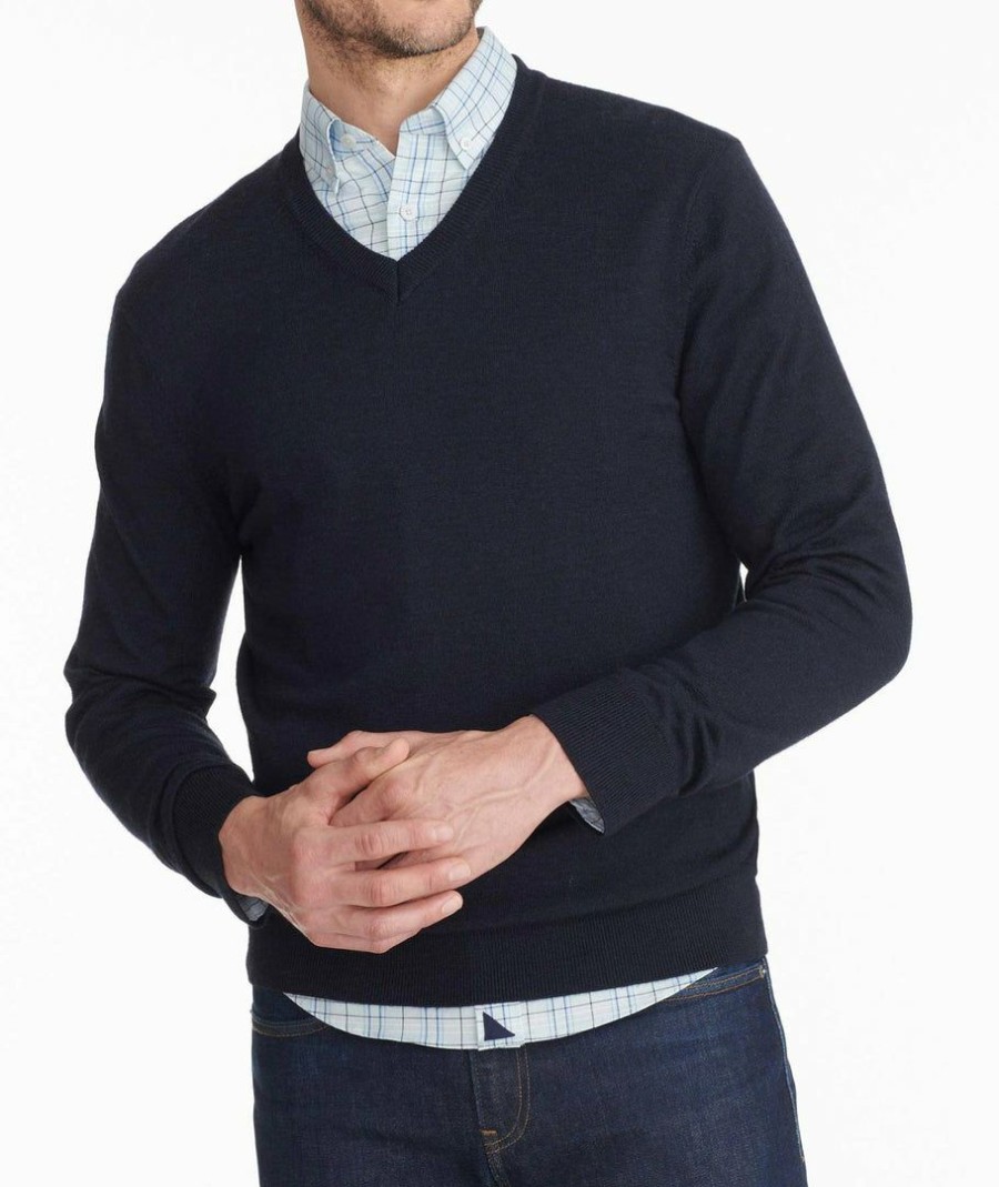 Men * | Brand New Untuckit Merino Wool V-Neck Sweater Navy