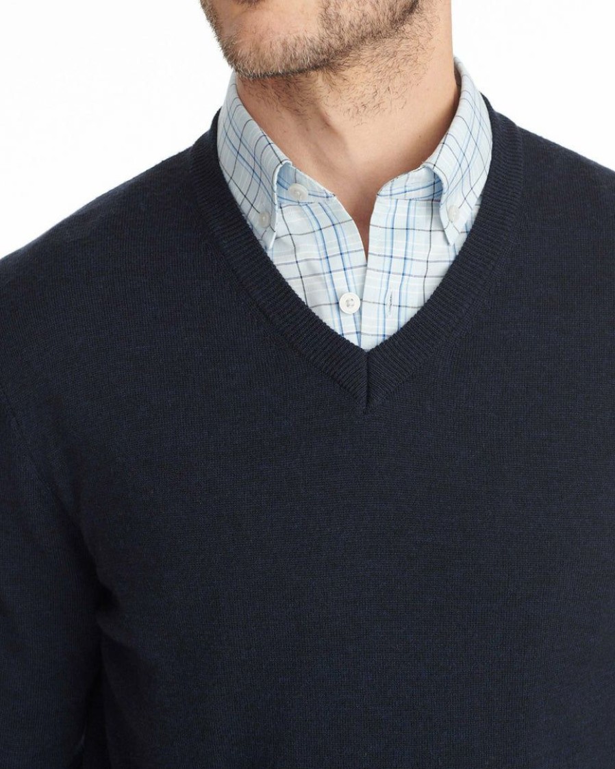 Men * | Brand New Untuckit Merino Wool V-Neck Sweater Navy