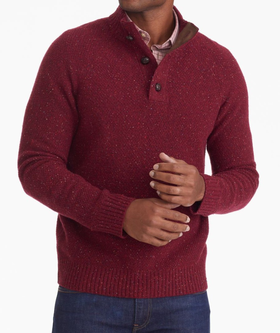 Men * | Buy Untuckit Sweaters & Sweatshirts Button-Neck Donegal Sweater Maroon