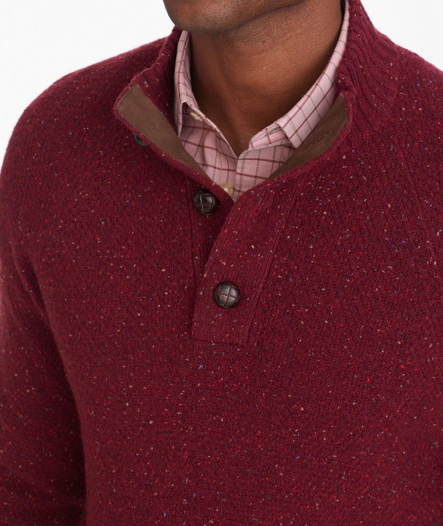 Men * | Buy Untuckit Sweaters & Sweatshirts Button-Neck Donegal Sweater Maroon