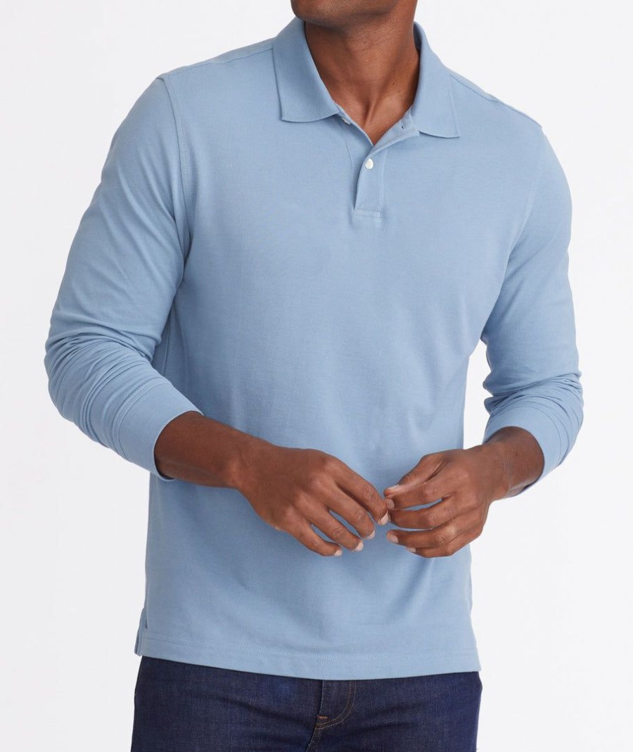 Men * | Deals Untuckit Pique Long-Sleeve Polo Blue