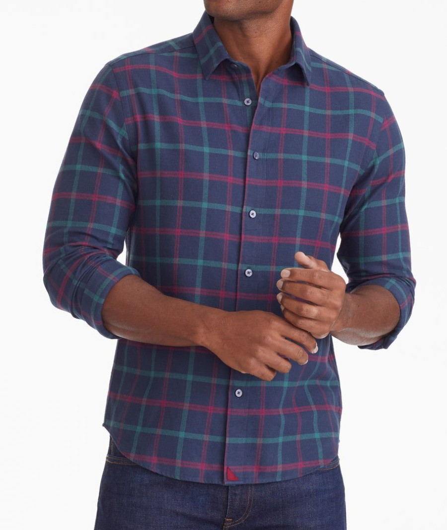 Men * | Buy Untuckit Flannel Fawley Shirt Button-Down Shirts Navy