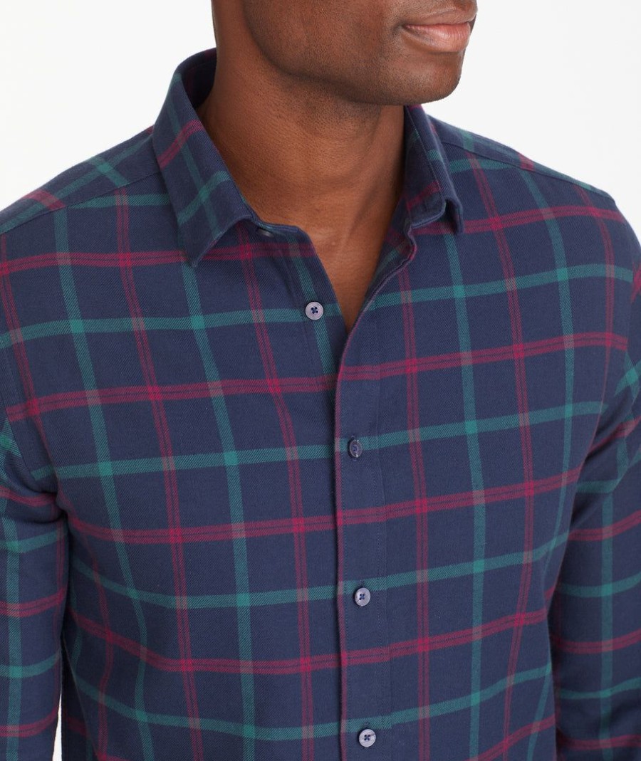 Men * | Buy Untuckit Flannel Fawley Shirt Button-Down Shirts Navy