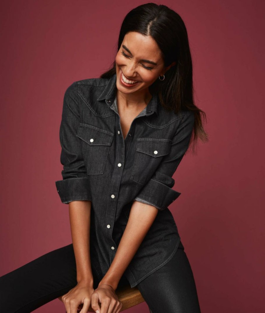 Women * | Cheapest Untuckit Shirts Denim Western Dolly Shirt Black