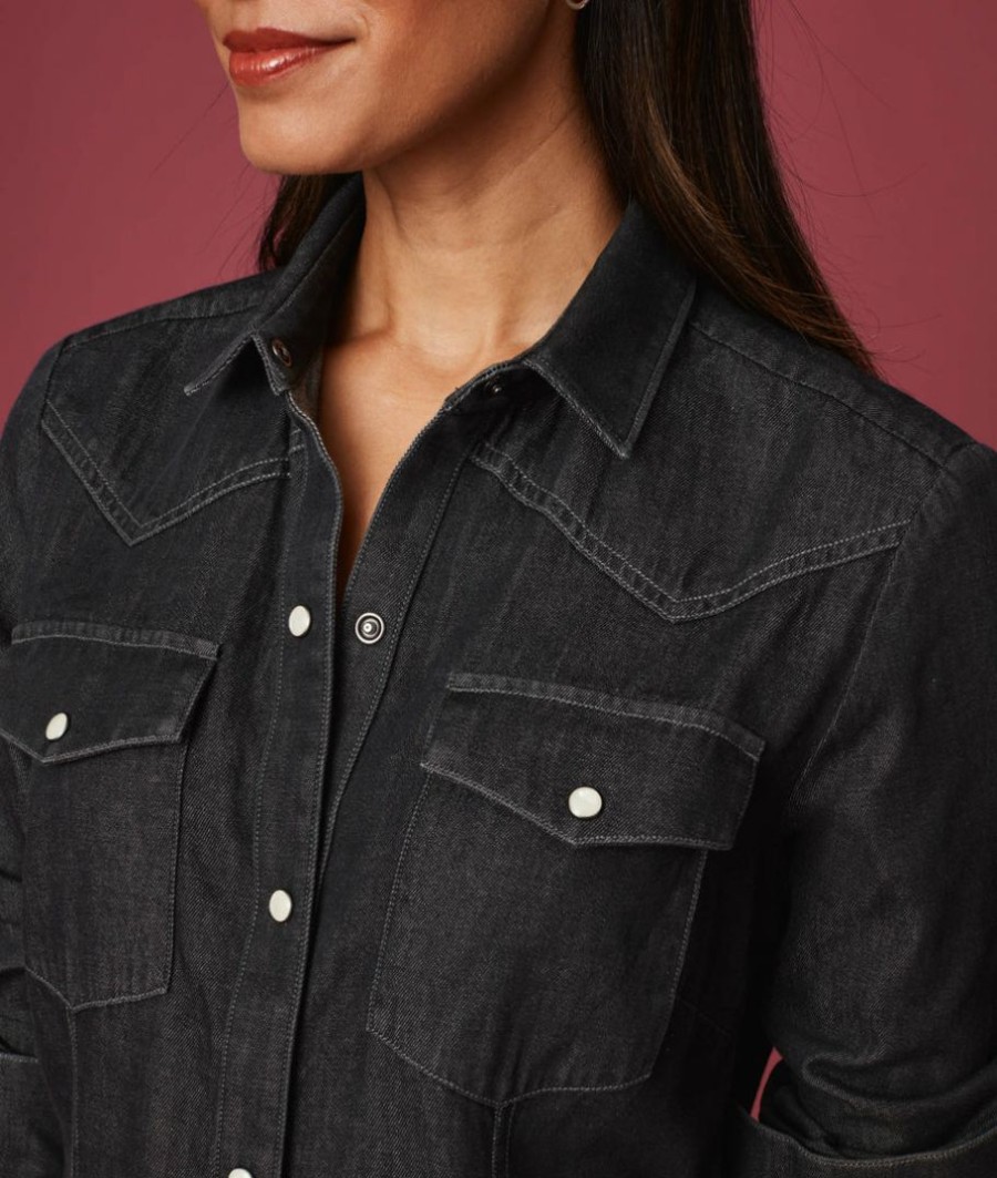 Women * | Cheapest Untuckit Shirts Denim Western Dolly Shirt Black