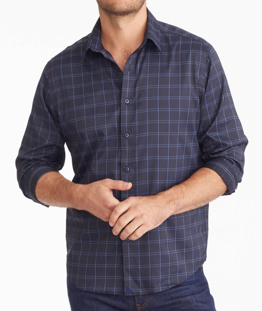 Men * | Buy Untuckit Button-Down Shirts Wrinkle-Free Performance Fendant Shirt Navy