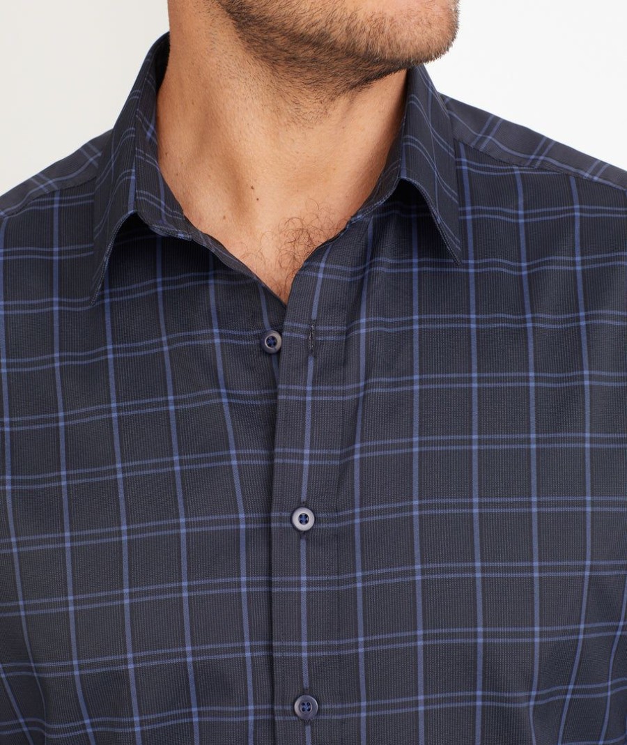 Men * | Buy Untuckit Button-Down Shirts Wrinkle-Free Performance Fendant Shirt Navy