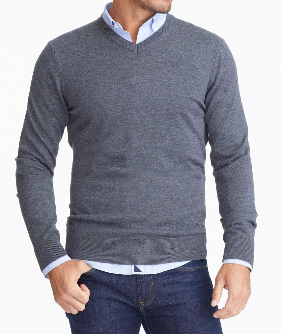 Men * | Best Deal Untuckit Merino Wool V-Neck Sweater Sweaters & Sweatshirts Dark Grey