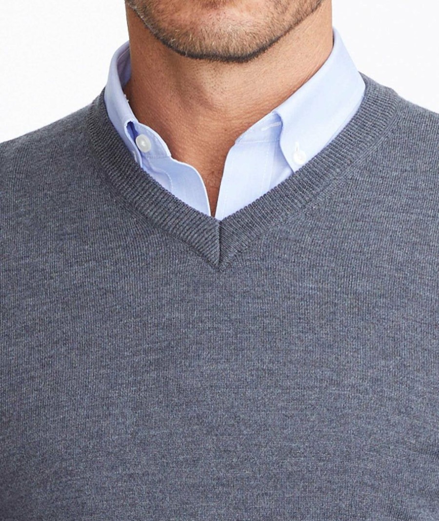 Men * | Best Deal Untuckit Merino Wool V-Neck Sweater Sweaters & Sweatshirts Dark Grey