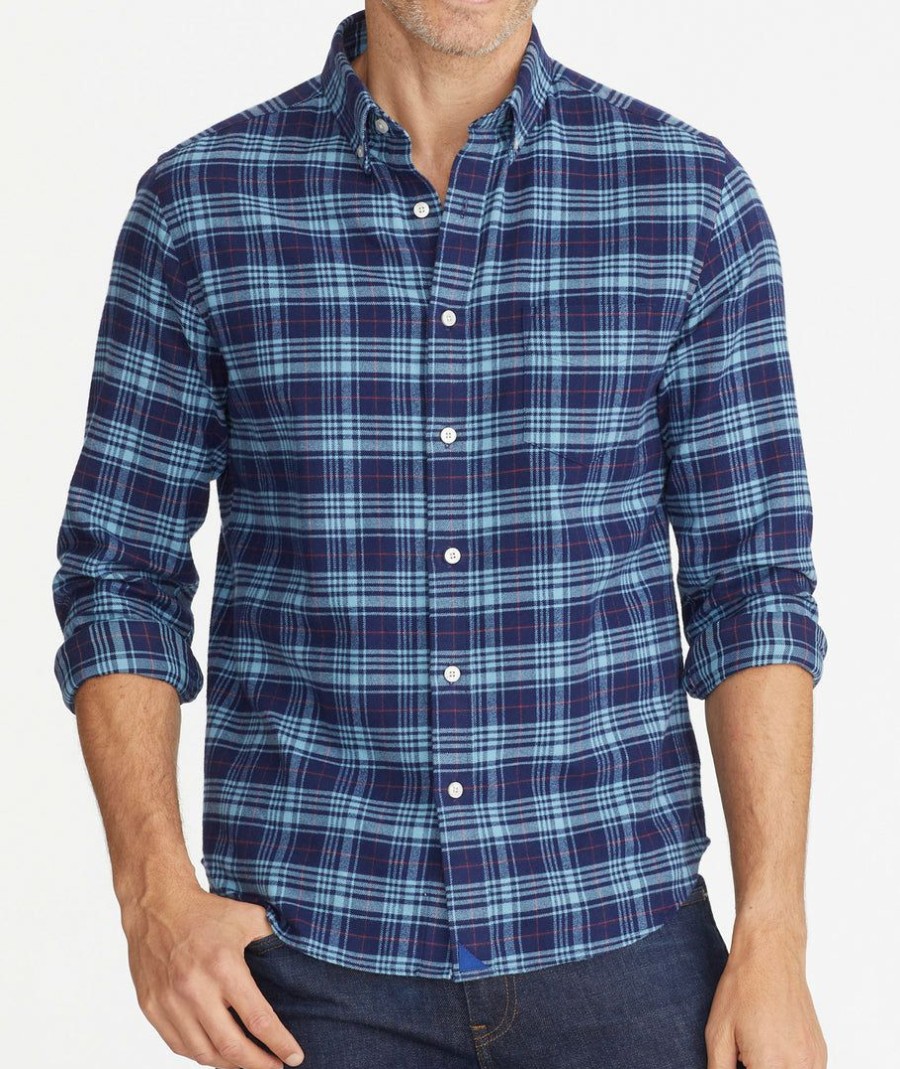 Men * | Coupon Untuckit Flannel Lawson Shirt Blue