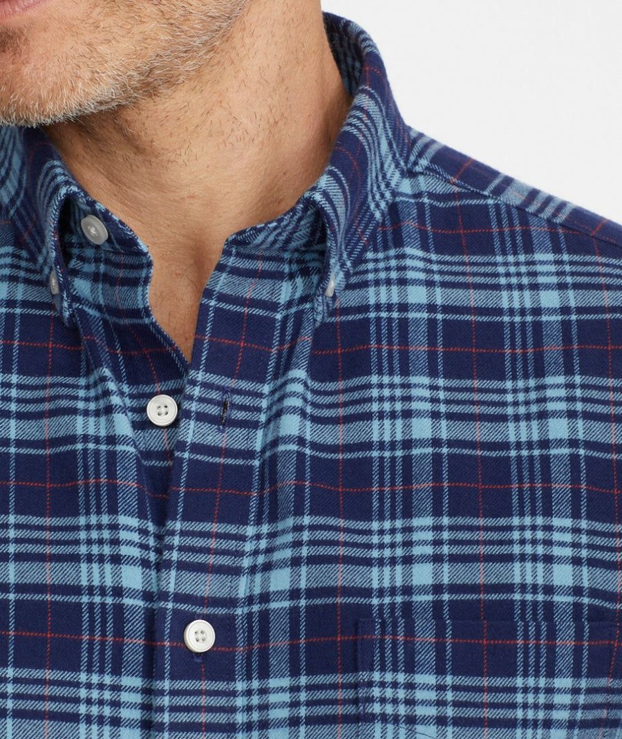 Men * | Coupon Untuckit Flannel Lawson Shirt Blue