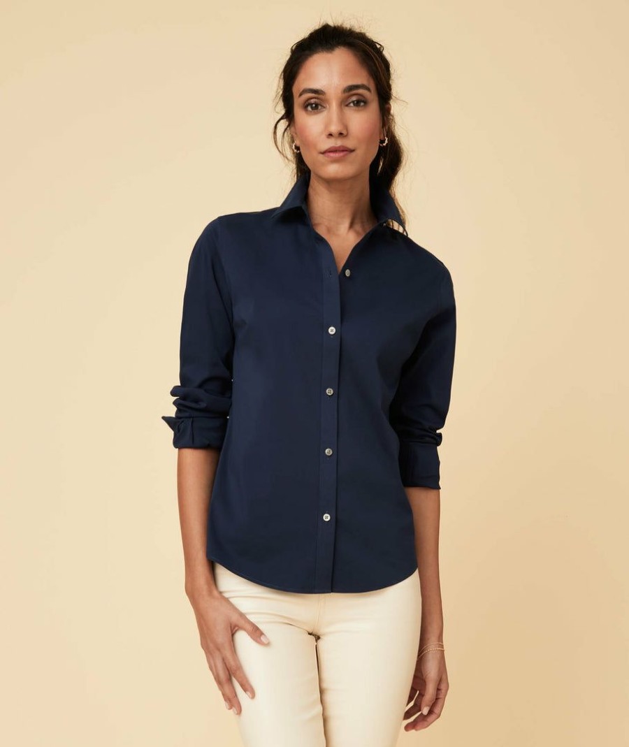 Women * | Best Pirce Untuckit Wrinkle-Free Stretch Cotton Bella Shirt Navy