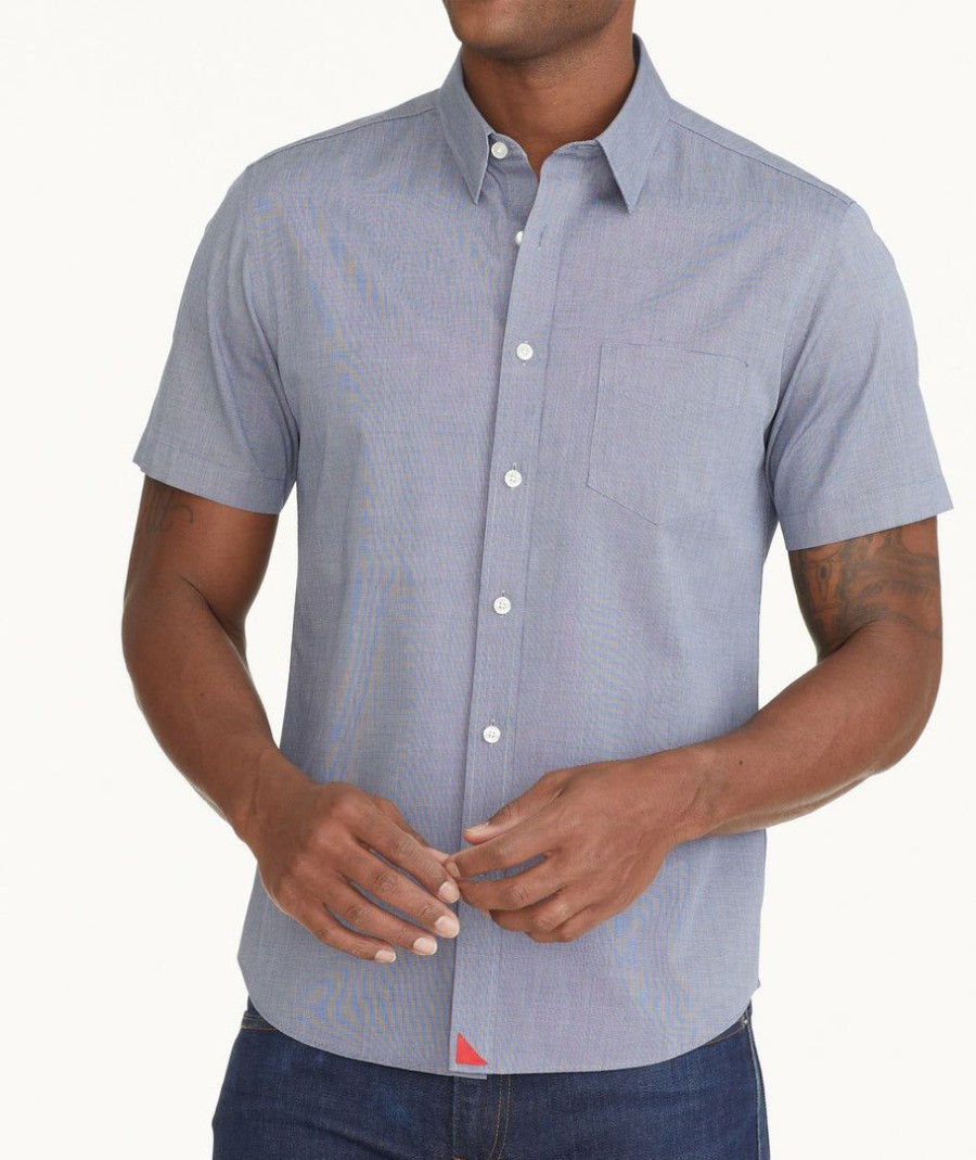 Men * | Wholesale Untuckit Button-Down Shirts Wrinkle-Free Short-Sleeve Petrus Shirt Navy