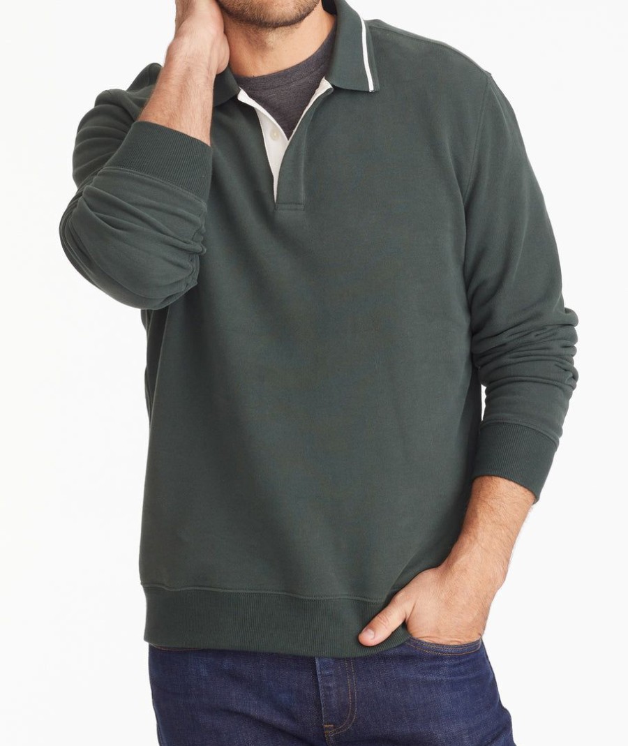 Men * | Best Sale Untuckit Polo Sweatshirt With Tipping Polos Dark Green