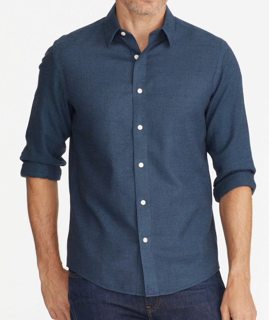 Men * | Top 10 Untuckit Button-Down Shirts Wrinkle-Free Veneto Shirt Dark Blue