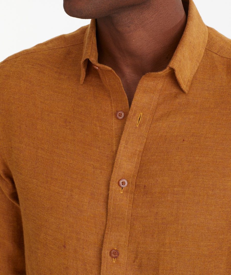 Men * | Hot Sale Untuckit Linen Flannel Zermatt Salette Shirt Brown