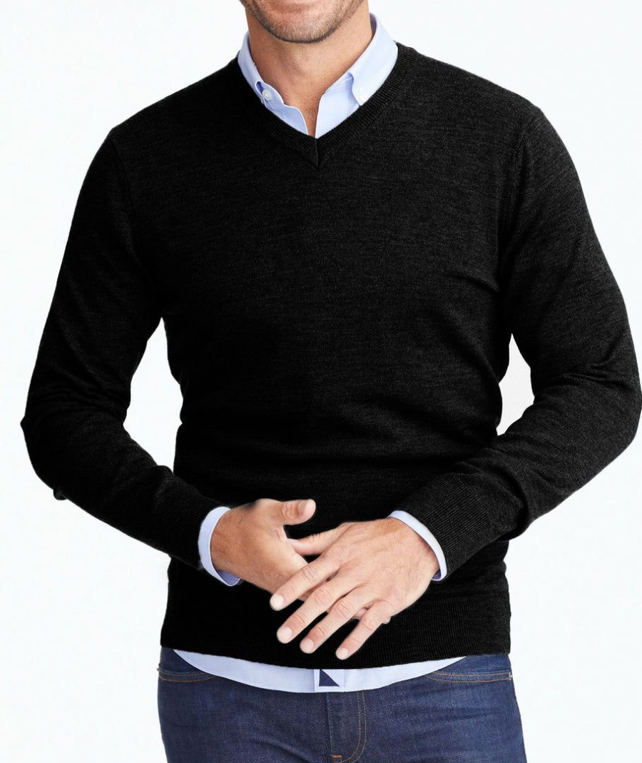 Men * | Best Sale Untuckit Merino Wool V-Neck Sweater Black