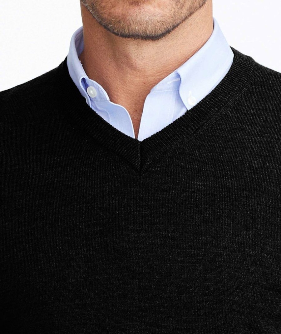 Men * | Best Sale Untuckit Merino Wool V-Neck Sweater Black