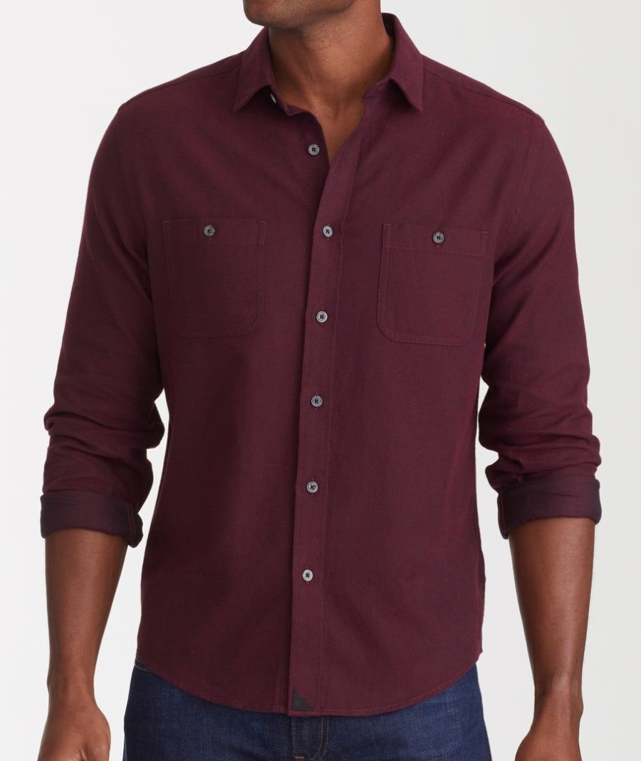 Men * | Brand New Untuckit Button-Down Shirts Hemsworth Flannel Shirt Dark Red