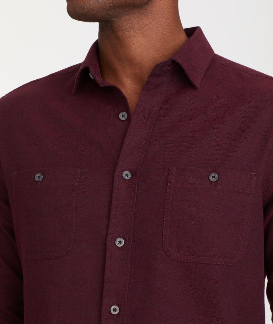 Men * | Brand New Untuckit Button-Down Shirts Hemsworth Flannel Shirt Dark Red