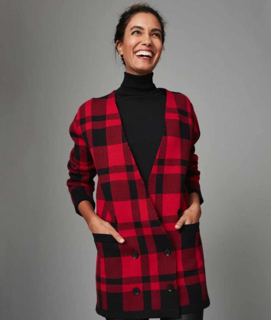 Women * | New Untuckit Buffalo Check Chloe Sweater Jacket Red