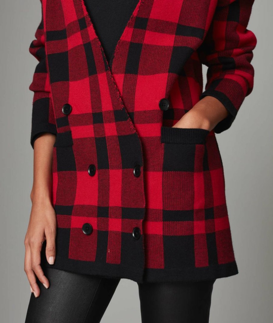 Women * | New Untuckit Buffalo Check Chloe Sweater Jacket Red