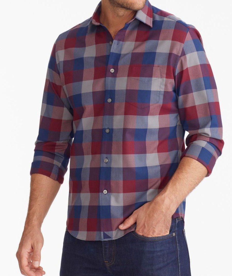 Men * | Coupon Untuckit Button-Down Shirts Wrinkle-Free Performance Flannel Piemonte Shirt Red