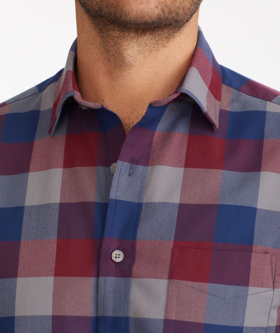 Men * | Coupon Untuckit Button-Down Shirts Wrinkle-Free Performance Flannel Piemonte Shirt Red