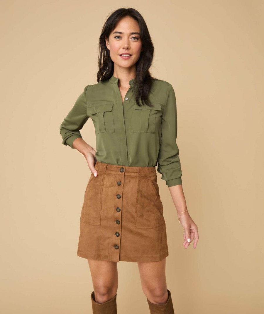 Women * | Discount Untuckit Shirts Collarless Double-Pocket Gloria Shirt Green