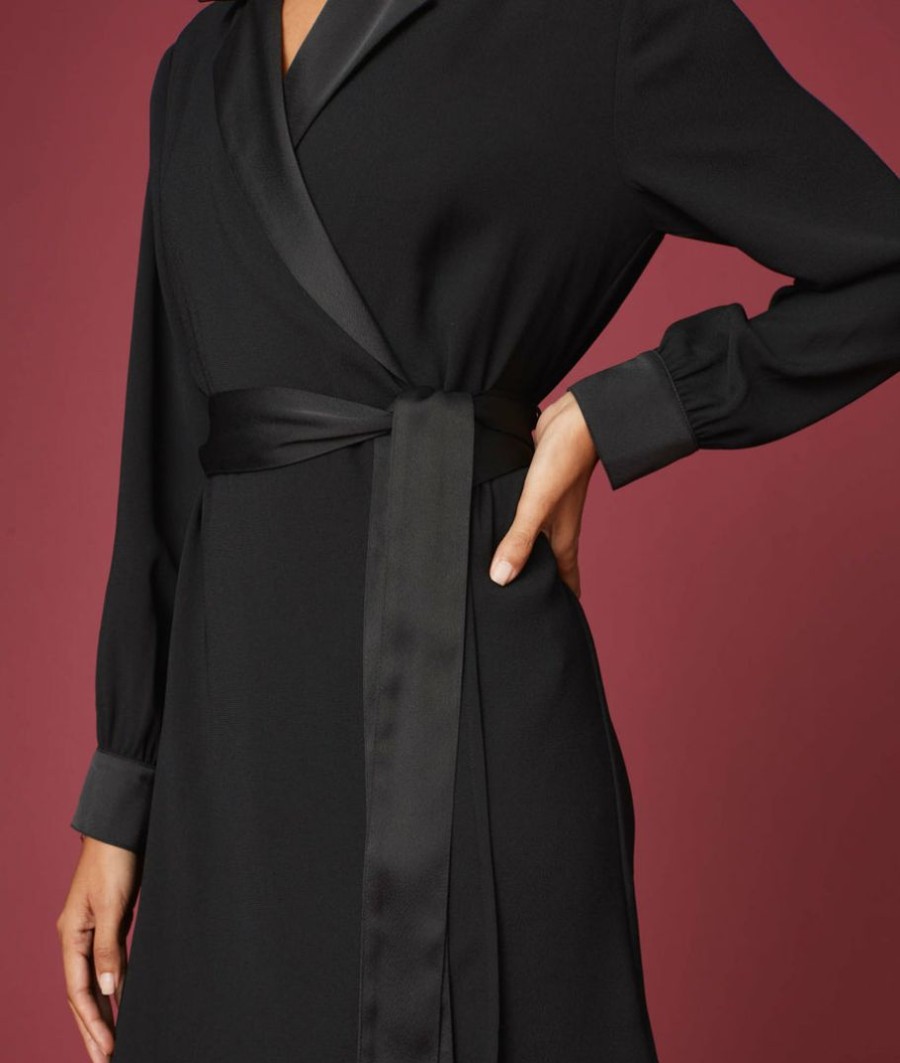 Women * | Hot Sale Untuckit Dresses & Skirts Satin Back Crepe Wrap Agnes Dress Black