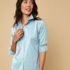 Women * | Flash Sale Untuckit Shirts Wrinkle-Free Stretch Cotton Bella Shirt Light Blue