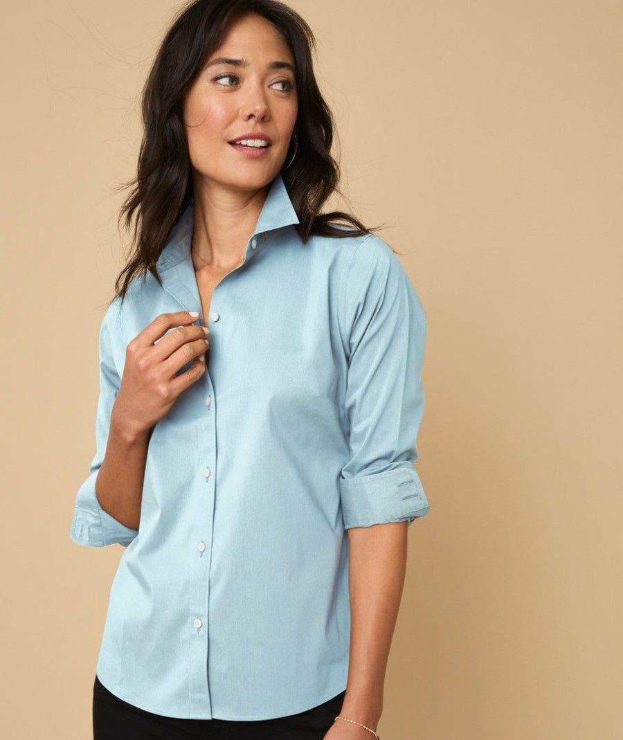 Women * | Flash Sale Untuckit Shirts Wrinkle-Free Stretch Cotton Bella Shirt Light Blue