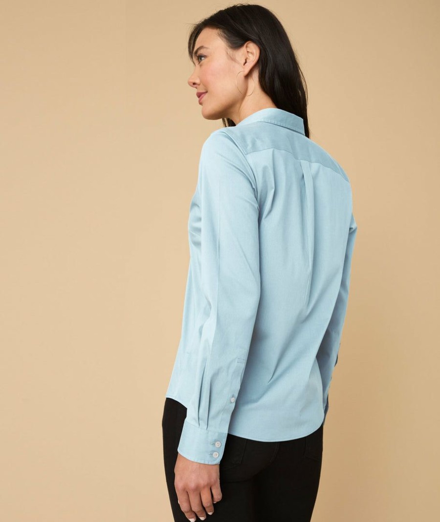 Women * | Flash Sale Untuckit Shirts Wrinkle-Free Stretch Cotton Bella Shirt Light Blue