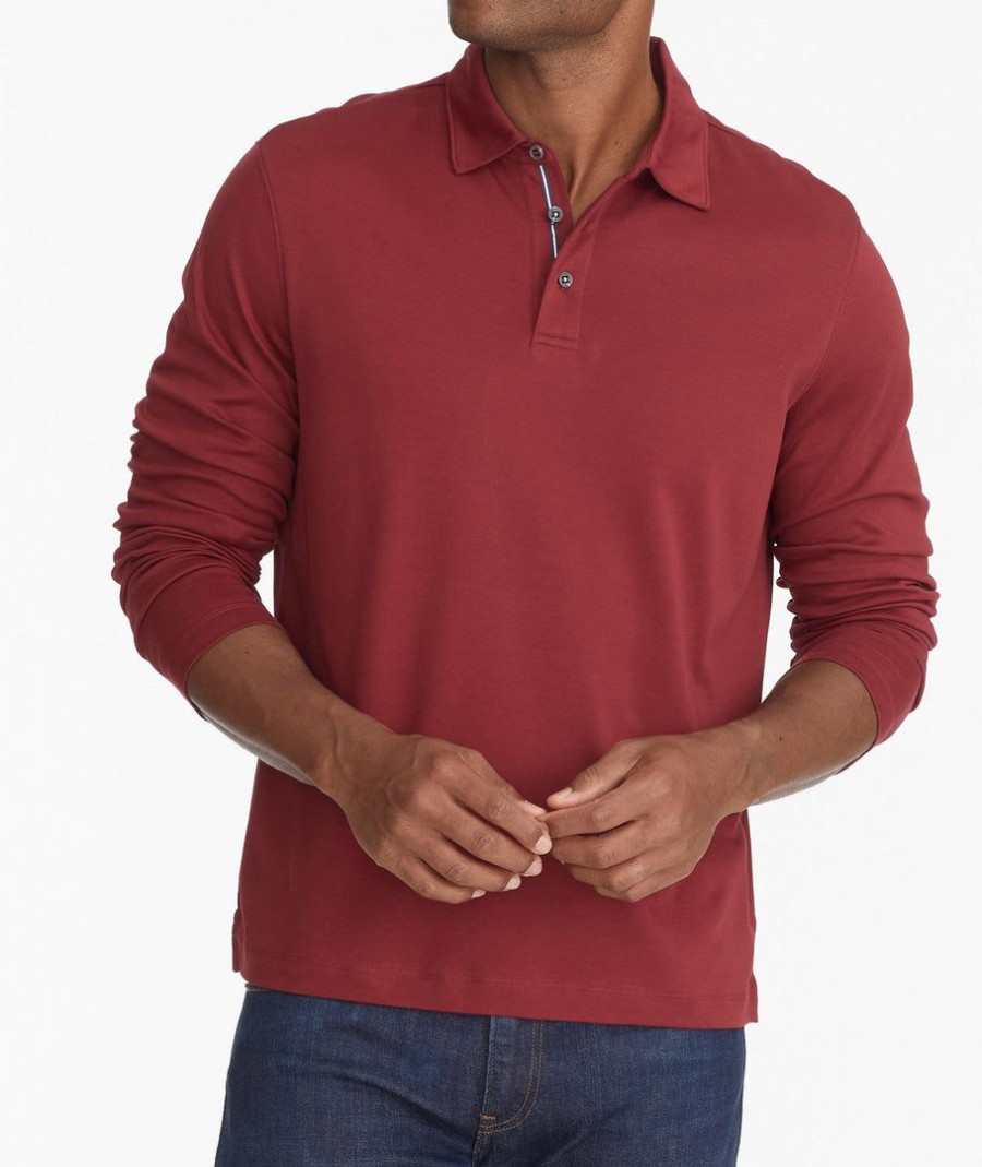 Men * | Budget Untuckit Polos Wrinkle-Free Damaschino Long-Sleeve Polo Dark Red