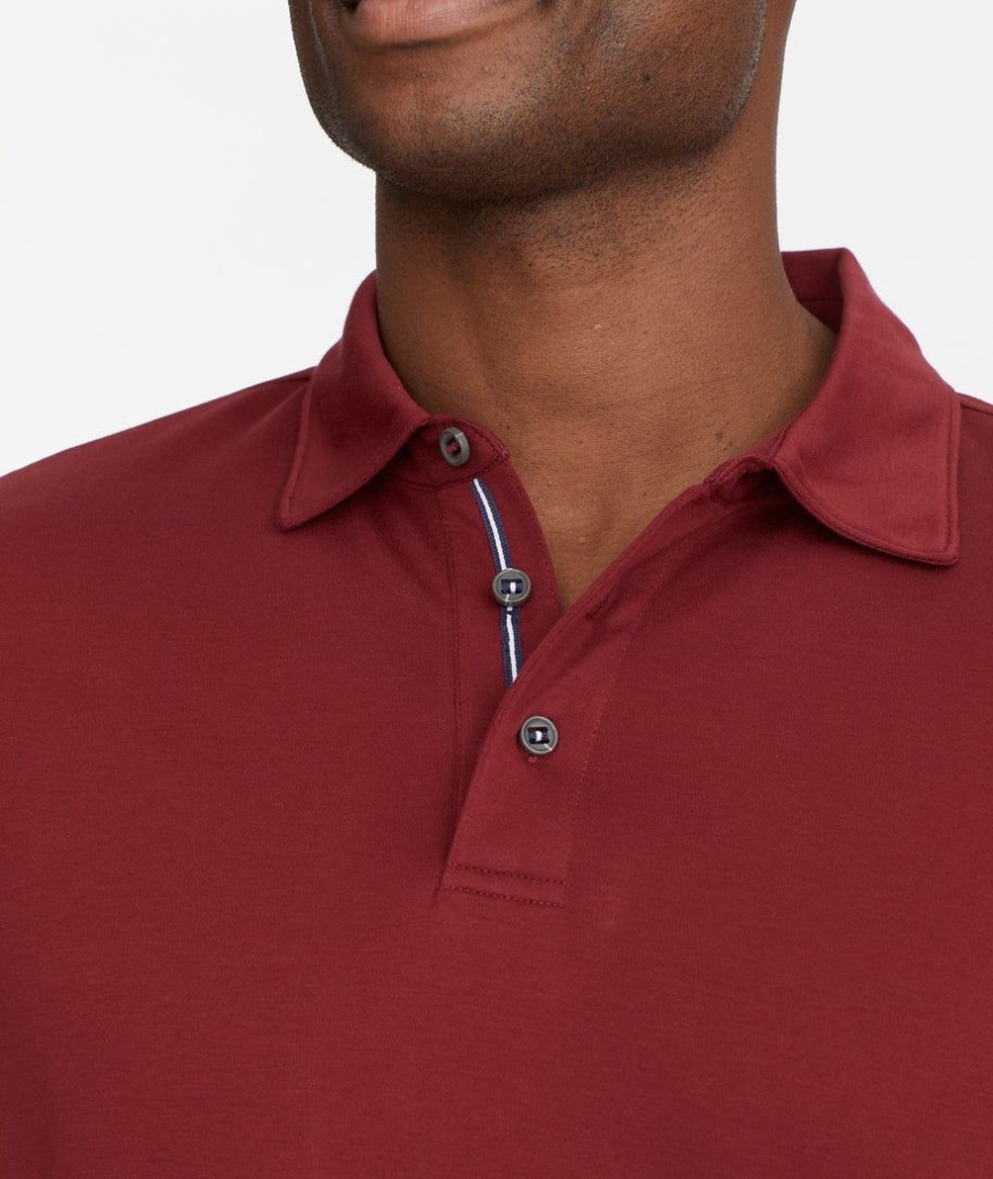 Men * | Budget Untuckit Polos Wrinkle-Free Damaschino Long-Sleeve Polo Dark Red