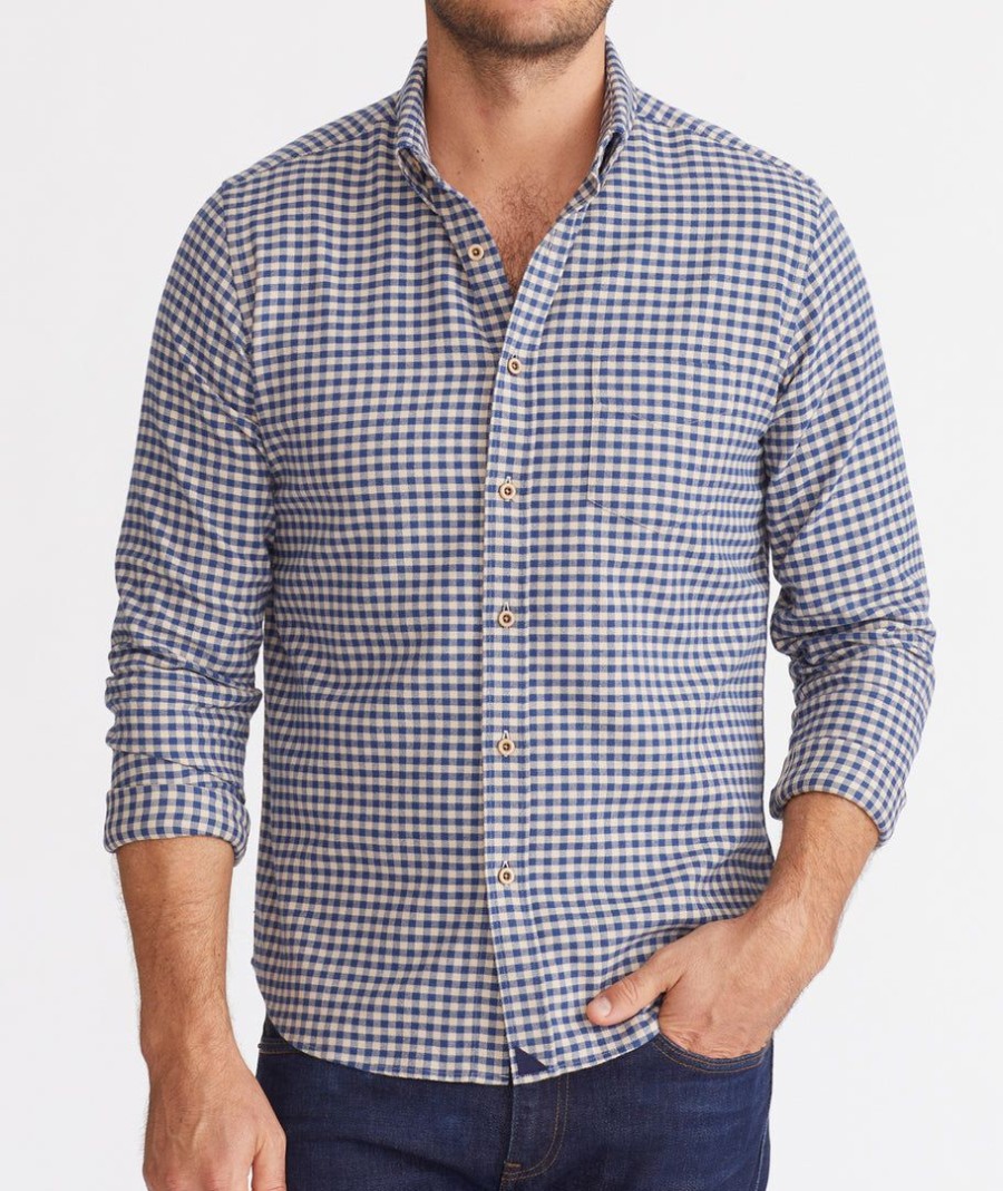 Men * | Best Deal Untuckit Flannel Cerasuolo Shirt Navy