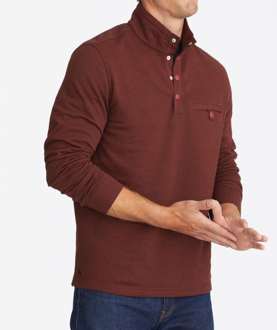 Men * | Top 10 Untuckit Snap Fleece Pullover Dark Red