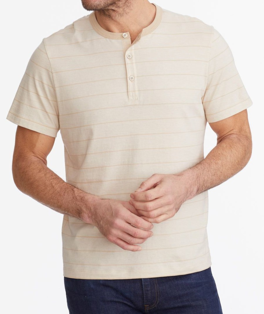 Men * | Budget Untuckit Multistripe Short-Sleeve Henley Tees & Henleys Tan