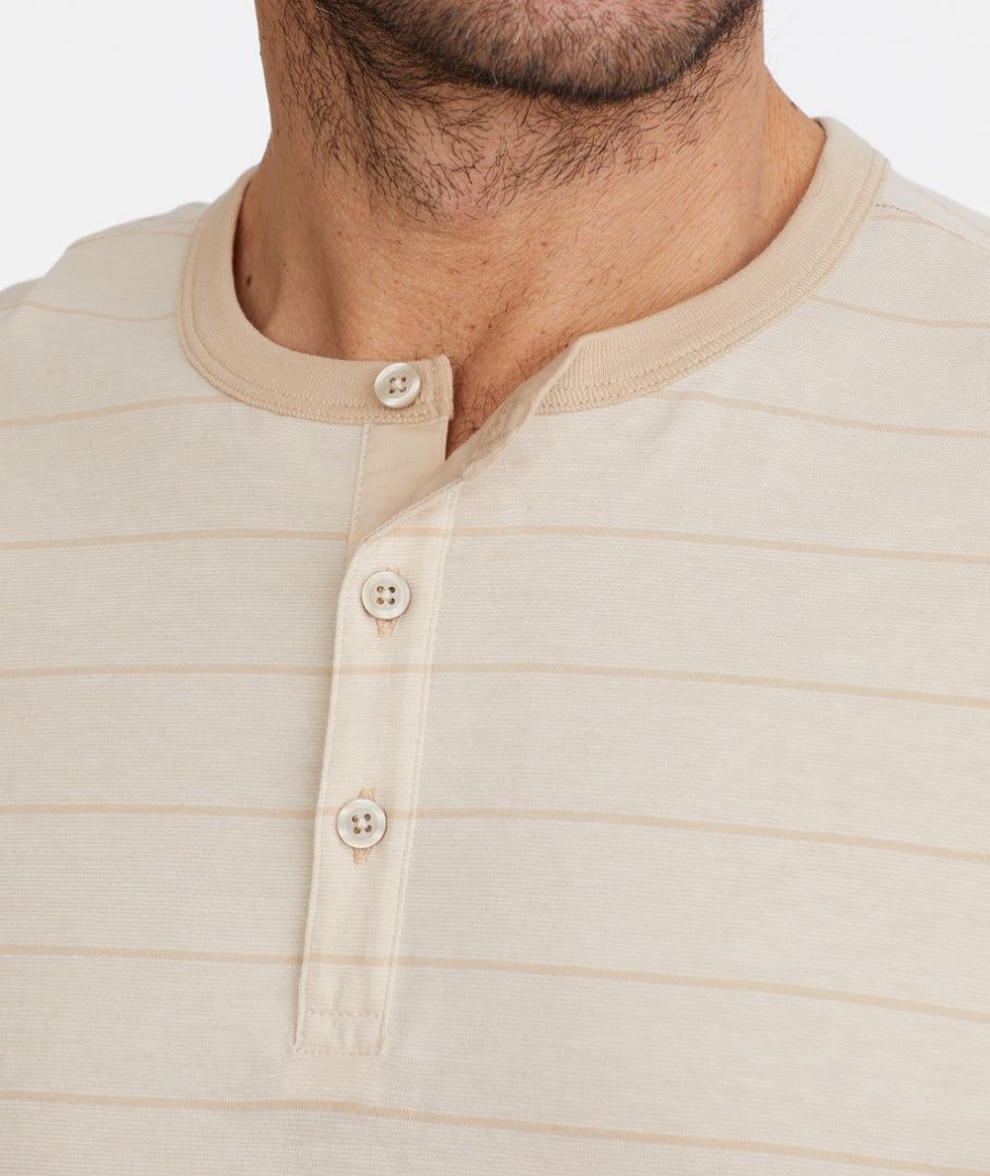 Men * | Budget Untuckit Multistripe Short-Sleeve Henley Tees & Henleys Tan