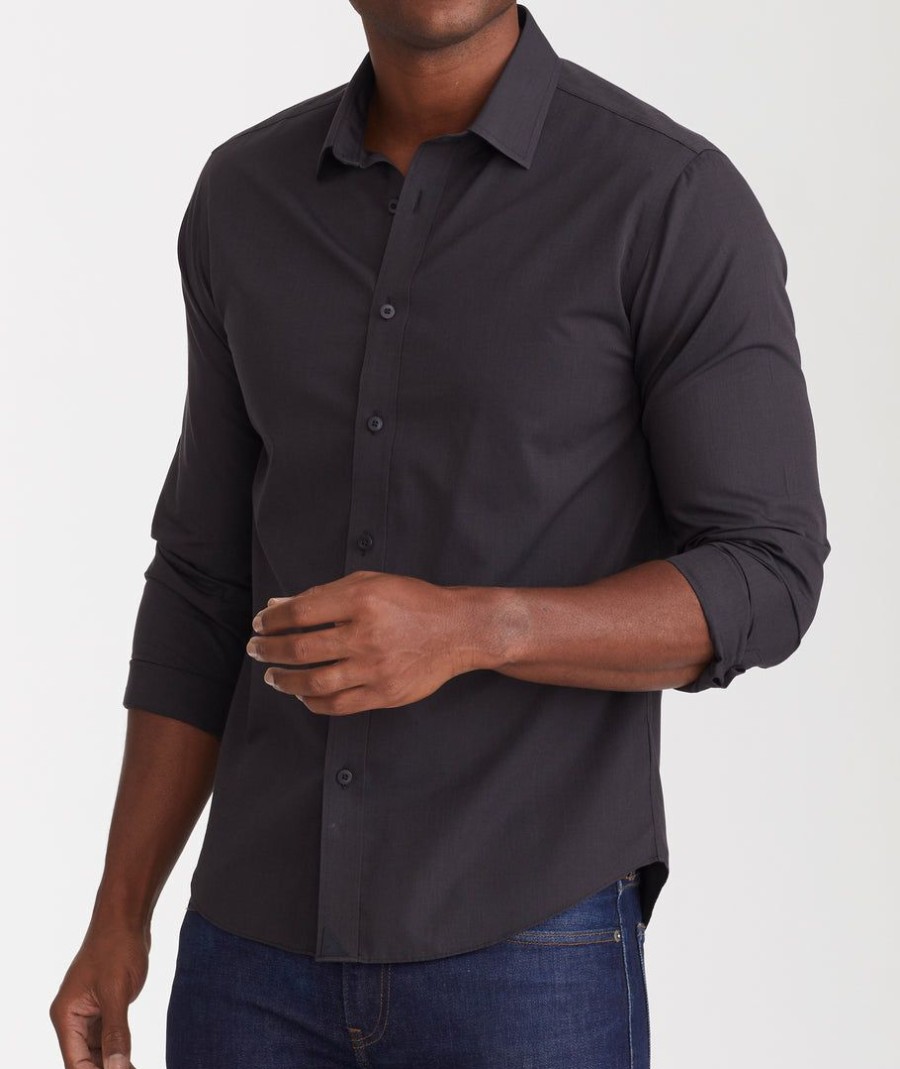 Men * | Brand New Untuckit Button-Down Shirts Wrinkle-Free Black Stone Shirt Solid Black