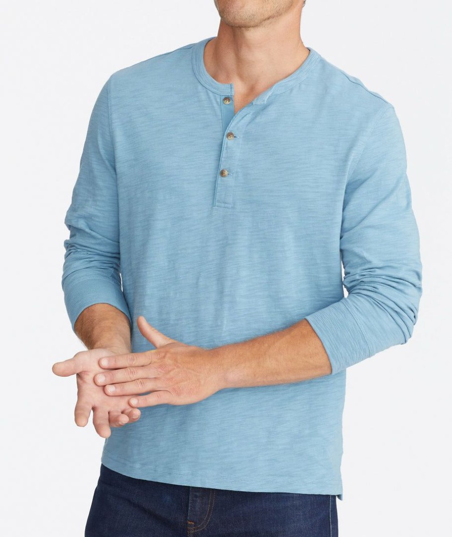 Men * | Best Reviews Of Untuckit Slub Cotton Henley Tees & Henleys Blue