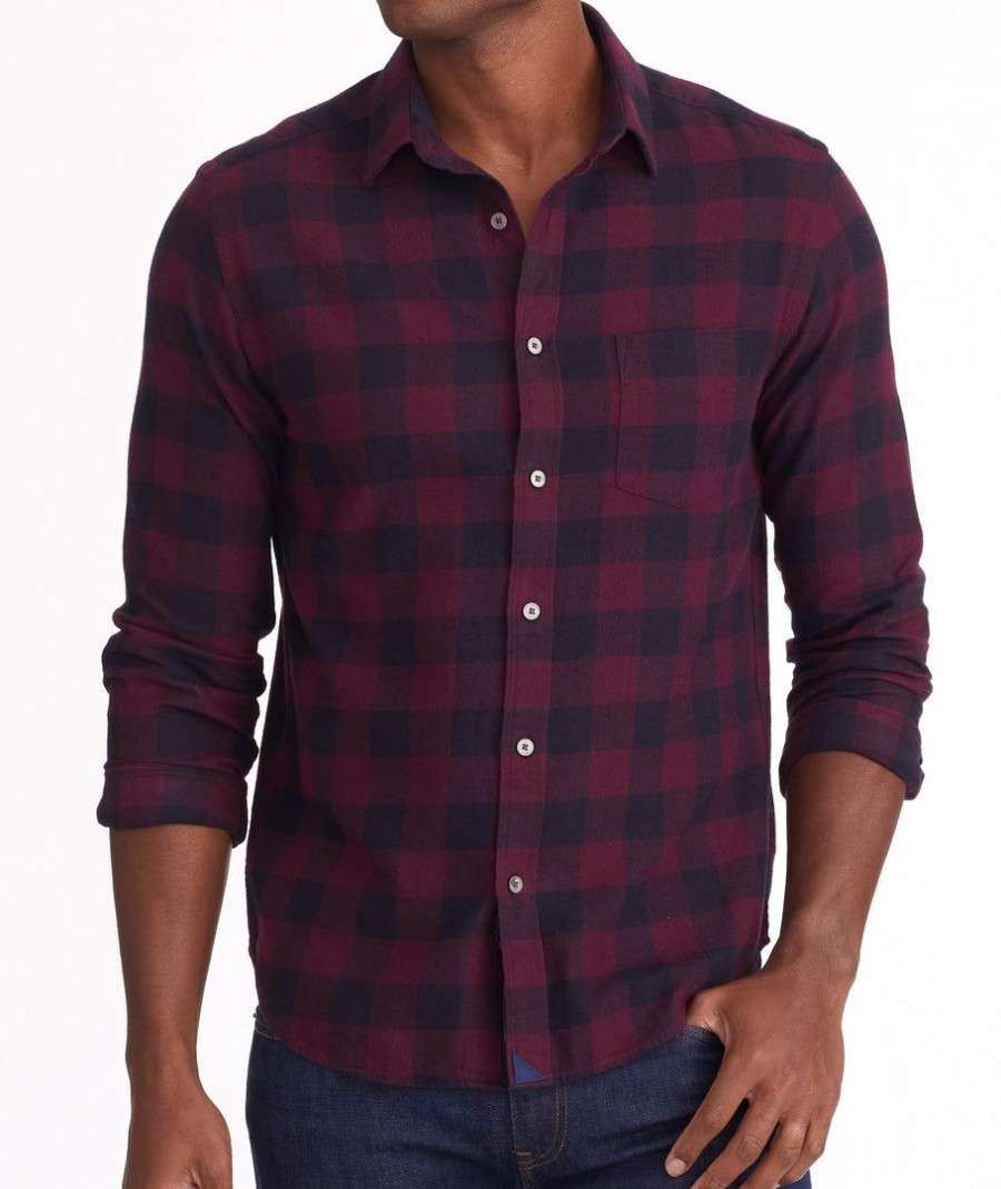 Men * | Cheapest Untuckit Flannel Barrelstone Shirt Button-Down Shirts Dark Red