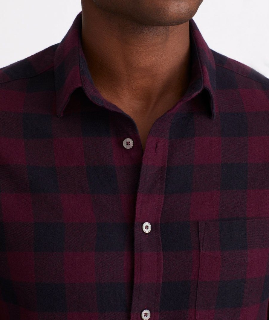 Men * | Cheapest Untuckit Flannel Barrelstone Shirt Button-Down Shirts Dark Red