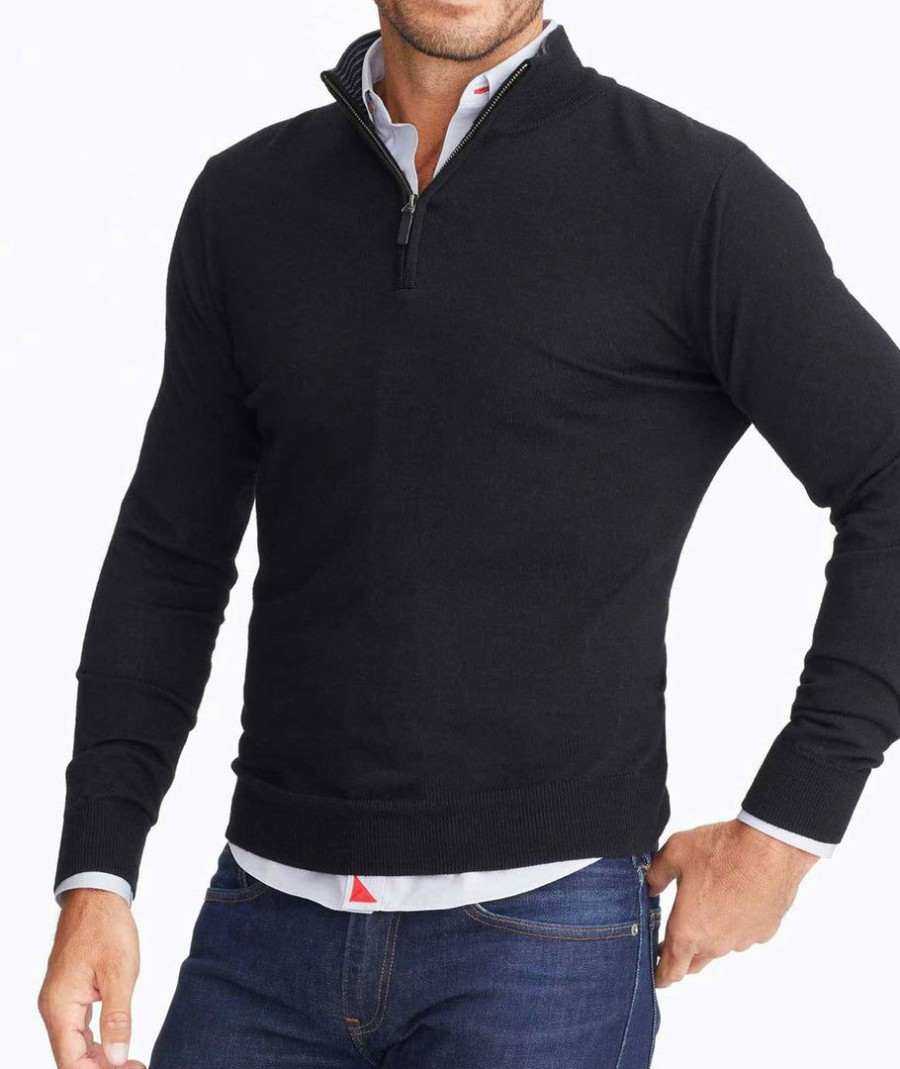 Men * | Cheapest Untuckit Merino Wool Quarter-Zip Sweater Black