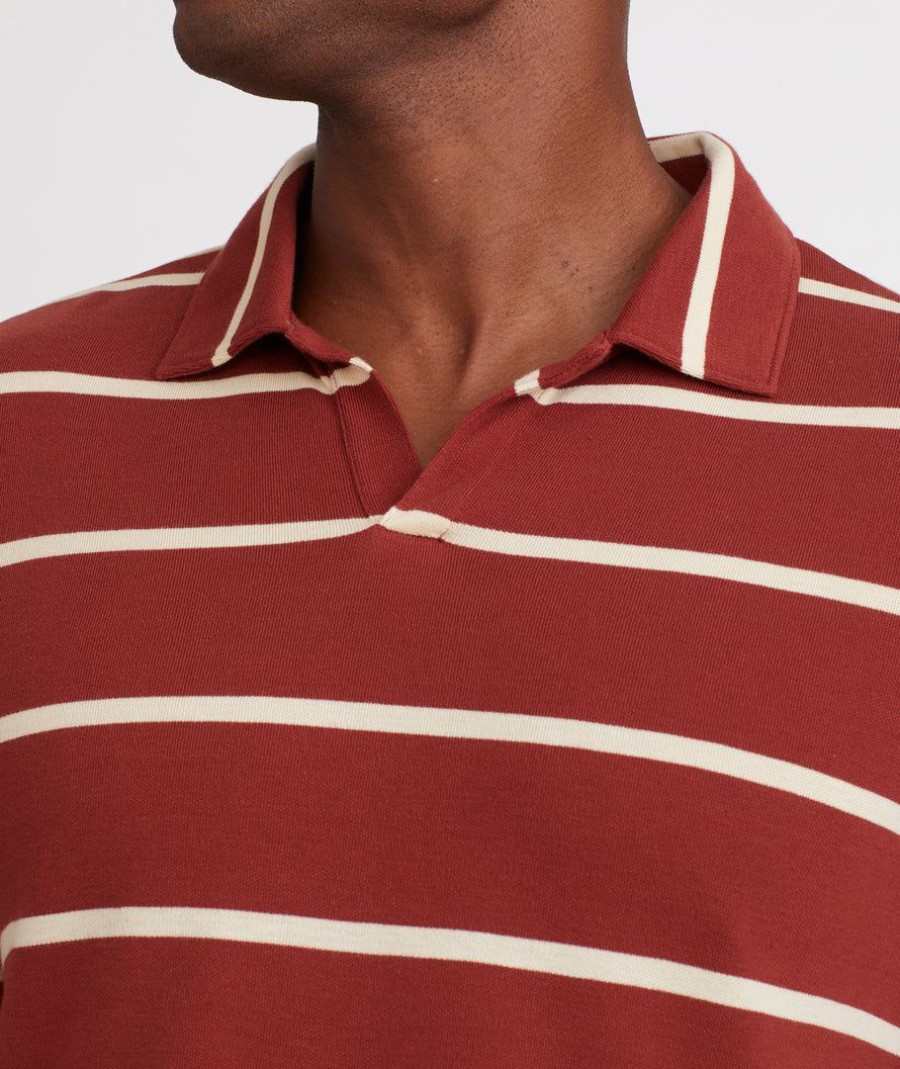 Men * | Cheap Untuckit Striped Johnny Collar Polo Polos Mid Red