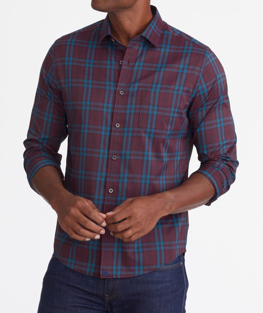 Men * | Outlet Untuckit Button-Down Shirts Wrinkle-Free Performance Lanza Shirt Dark Red